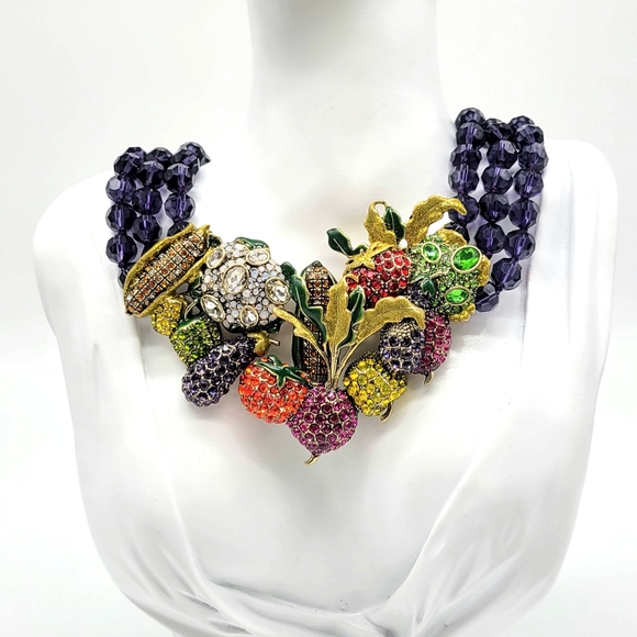 SOLD-Heidi Daus Multicolor Swarovski Crystal Vegetable Garden Statement Necklace - Picture 6 of 12